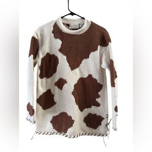 Vintage cotton cowhide print western knit sweater